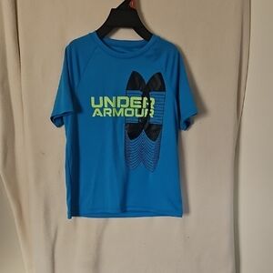 Under Armour Teal Blue Graphic Tee with Neon Yellow Logo